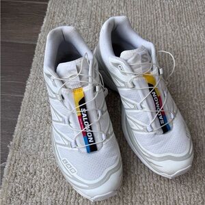 Salomon XT-6 in white with multicolor tongue stripe